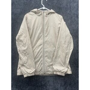 Calvin Klein Windbreaker Jacket‎ Womens M Beige Water Resistant Hooded Full Zip